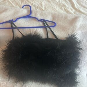 Black Feathered Crop Top